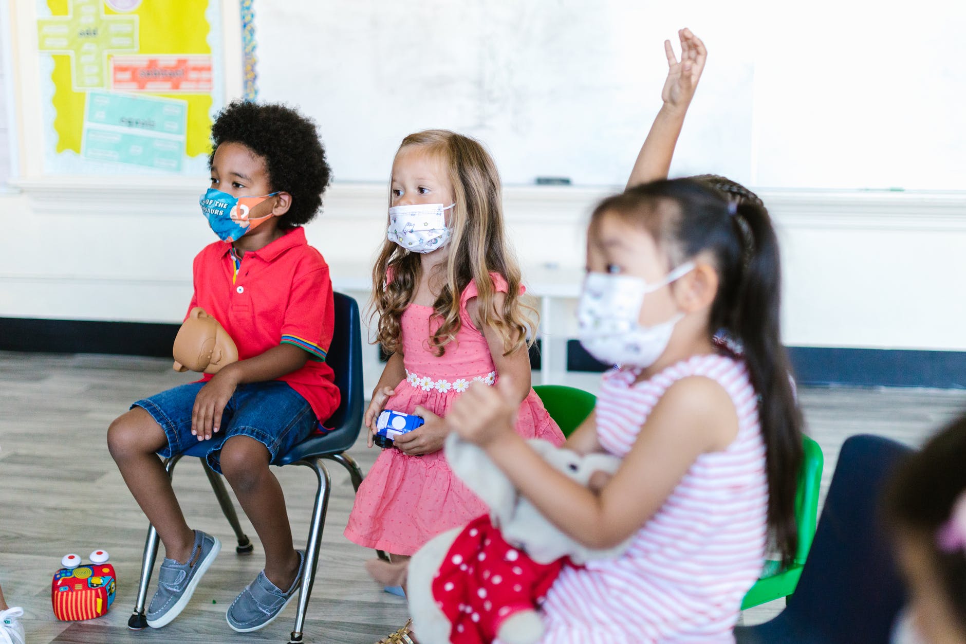 preschooler wearing face mask at school